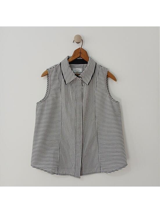 Calvin Klein Tops - Calvin Klein Sleeveless Button Front Stripe Shirt Women Medium Cotton